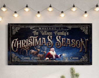 Personalized Christmas Season Sign, Custom Family Name Sign, Winter Holiday Seasonal Home Decor, Farmhouse Christmas Art, Primitive Xmas Art
