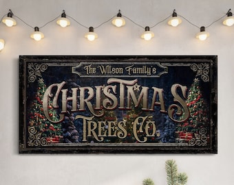 Personalized Christmas Trees Sign, Custom Farm Fresh Christmas Decor, Vintage Christmas Farmhouse Sign, Christmas Gift, Seasonal Canvas Art