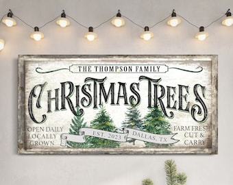 Personalized Christmas Tree Farm Sign, Xmas Canvas Art, Vintage Holiday Winter Primitive Country, Retro Christmas Wall Decor, Xmas Gift