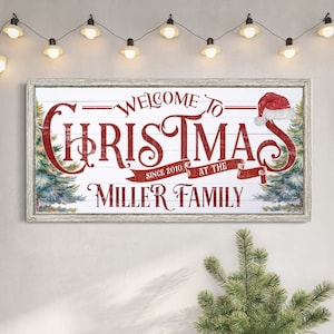 Personalized Welcome to Christmas, Custom Family Name Sign, Rustic Winter Holiday Seasonal Decor, Farmhouse Christmas Decor, Retro Xmas Gift