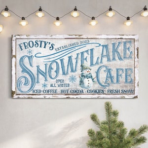 Personalized Frosty's Snowflake Cafe Sign, Winter Holiday Kitchen Dining Room Decor, Custom Retro Christmas Sign, Farmhouse Christmas Decor