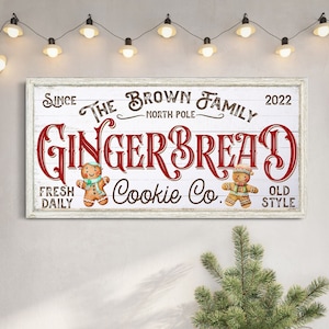 Personalized Gingerbread Baking Co Sign, Custom Gingerbread Bakery Sign, North Pole Christmas Kitchen Decor, Farmhouse Christmas Canvas Art