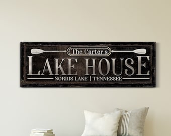 Personalized Lake House Sign, Vintage Lake House Wall Decor, Family Lake House Sign, Lake Life Sign, Gifts For Lake Lover, Rustic Canvas Art