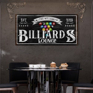 Personalized Billiards Lounge Sign, Custom Billiards Wall Hanging, Game Room Wall Decor, Rustic Farmhouse Wall Art, Man Cave Canvas Art Gift