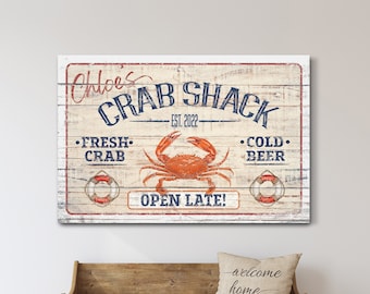 Personalized Crab Shack Sign, Fresh Crab Cold Beer, Beach House Decor, Shack Decor, Beach House Restaurant, Farmhouse Wall Art, Canvas Print