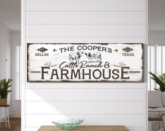 Personalized Cattle Ranch Sign, Family Farm Sign, Modern Farmhouse Cow Sign, Vintage Cattle Company Canvas Art, Entryway Porch Wall Decor