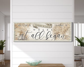 Personalized Where It All Began Sign, Couples Coordinates Sign, Entryway Canvas Art, Housewarming Wedding Gift, Valentines Day Gift for Her