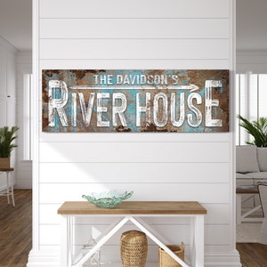 Personalized River House Sign, Rustic Family Name Sign, River Life, Vintage Nautical Entryway Porch Patio Decor, Summer Cottage Cabin Decor