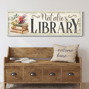 Customized Library Sign, Vintage Library Decoration, Reading Corner Sign, Gift for Book Worm, Classroom Library Decor, Personal Library Sign