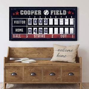 Personalized Baseball Scoreboard Sign, Vintage Game Room Wall Decor, Sports Scoreboard Decor, Custom Nursery Name Sign, Canvas Wall Art