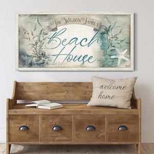 Personalized Beach House Sign, Family Beach House Sign, Beach Life Decor, Rustic Farmhouse Beach Canvas Wall Art, Cabin Lake Cottage Decor