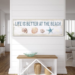 Life is Better at the Beach Sign, Vintage Beach House Wall Decor, Beach House Cabin Art, Coastal Home Decor Gift, Beach Life Canvas Wall Art