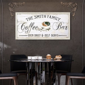 Personalized Coffee Bar Sign, Family Name Coffee Co Sign, Farmhouse Kitchen Canvas Wall Art, Gift for Coffee Lover, Vintage Coffee Shop Sign