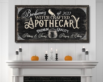 Personalized Apothecary Sign Witch Crafted Witchy Decor Halloween Wall Decor Gothic Medieval Decor Spooky Vintage Halloween Canvas Wall Art