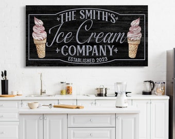 Custom Ice Cream Company Sign, Vintage Family Company Sign, Retro Cafe Sign, Ice Cream Shop Decor, Farmhouse Kitchen Wall Art Canvas Print
