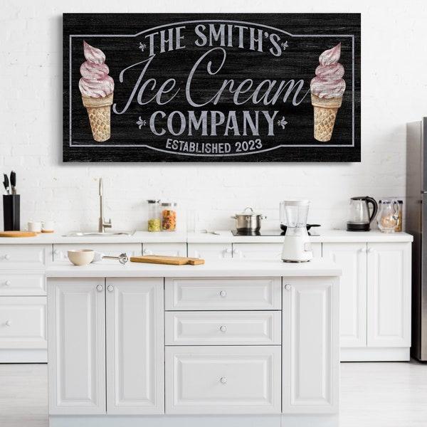 Custom Ice Cream Company Sign, Vintage Family Company Sign, Retro Cafe Sign, Ice Cream Shop Decor, Farmhouse Kitchen Wall Art Canvas Print