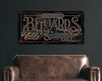 Letrero personalizado del salón de billar, letrero de la sala de billar, decoración de la pared del sótano de la sala de juegos, arte de la pared de la sala de la mesa de billar, letrero de la sala de billar para bar y salón