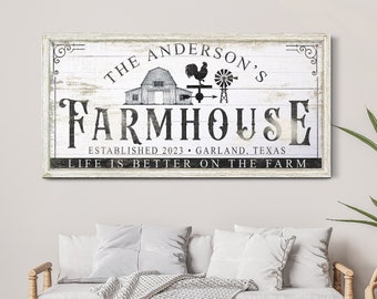 Personalized Farmhouse Family Last Name Sign, Vintage Farmstead & Homestead Living Room Decor, Rustic Entryway Canvas Art, Housewarming Gift