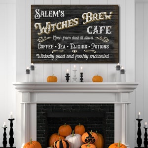 Salem's Witches Brew Cafe Sign | Wickedly Good & Freshly Enchanted | Open From Dusk Till Dawn | Halloween Sign | Rustic Vintage Decor