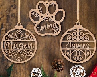 Personalized Name Christmas Ornament, Custom Pet Ornament, Dog Mom Christmas Ornament, Family Christmas Ornament, Custom Paw Wood Ornament