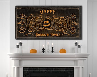 Glückliches Halloween-Zeichen | Gruselige Wandbehänge | Große Leinwand Kunst | Benutzerdefiniertes Halloween-Zeichen | Gruseliges Dekor | Halloween Deko und Party