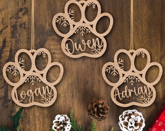 Personalized Christmas Pet Ornament, Custom Dog Paw with Name Christmas Wood Ornament, Pet Lover Gift, Christmas Tree Hangings, Pet Memorial