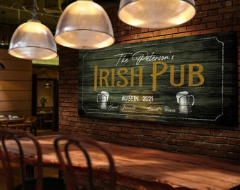 Personalized Irish Pub Sign | Custom Bar Large Canvas Wall Art | Outdoor Home Bar Decor | Custom Housewarming Gift |Father's Day Gift Canvas