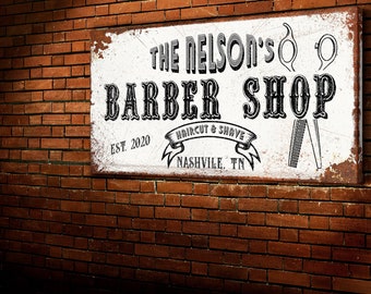 Aangepaste kapperswinkel teken | Gepersonaliseerde enorme canvas | Kapsalon teken | Buiten grote muurkunst | Man grot teken | Achternaam teken | Boerderij