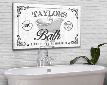 Custom Bath Sign | Sign for Bathroom | Bathroom Sign | Because You're Worth It Sign | Bathroom Wall Decor | Farmhouse Bath Canvas Wall Art