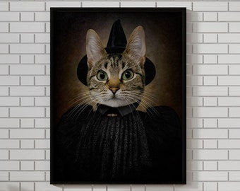Custom  Witch Pet Portrait, Halloween Pet Portrait, Scarry Cat Portrait, Custom Cat Art From Photo, Pet Portrait Royal, Halloween Gift