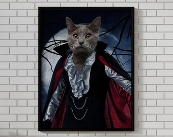 Custom  Vampire Pet Portrait, Halloween Pet Portrait, Scarry Cat Portrait,Custom Cat Art From Photo, Pet Portrait Royal, Halloween Gift