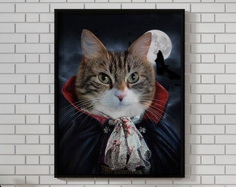 Custom  Vampire Pet Portrait, Halloween Pet Portrait, Scarry Cat Portrait,Custom Cat Art From Photo, Pet Portrait Royal, Halloween Gift