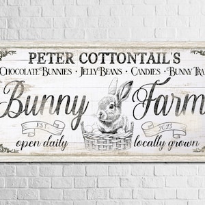 Personalized Bunny Farm Sign, Easter Egg Sign, Vintage Easter Bunny Sign, Welcome Spring Sign, Holiday Decor, Rustic Farmhouse Canvas Art