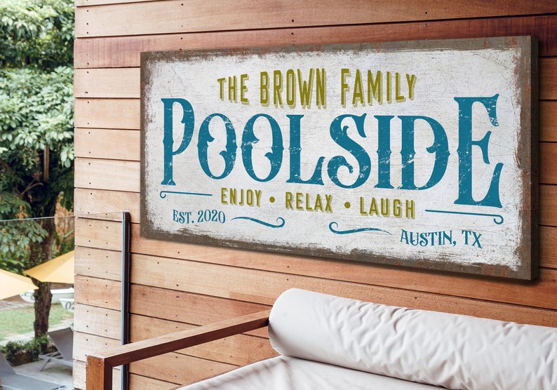 Custom Family Name Sign Personalized Huge Canvas Poolside Sign Pool And Bar Sign Enjoy, Relax, Laugh Sign Last Name SignBar Decor image 5