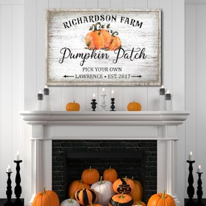 Personalized Pumpkin Patch Sign, Custom Pumpkin Farm Rustic Fall Decor, Autumn Canvas Print, Harvest Thanksgiving, Family Name, EST Date image 4