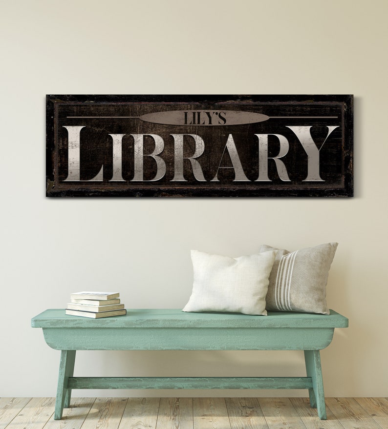 Personalized Library Sign, Vintage Library Decoration, Reading Corner ...
