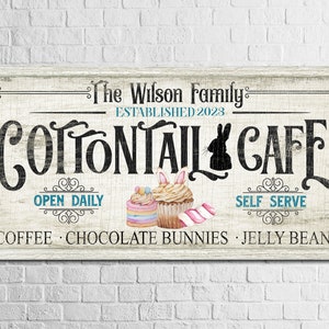 Custom Cottontail Cafe Sign, Easter Bunny Sign, Spring Cafe Decor, Easter Eggs Sign, Vintage Holiday Decor, Rustic Farmhouse Canvas Wall Art