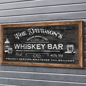 Personalized Whiskey Bar Sign, Man Cave Decor, Whiskey Lover, Gift for Husband, Liquor Brewery, Rustic Home Bar Decor, Farmhouse Wall Art