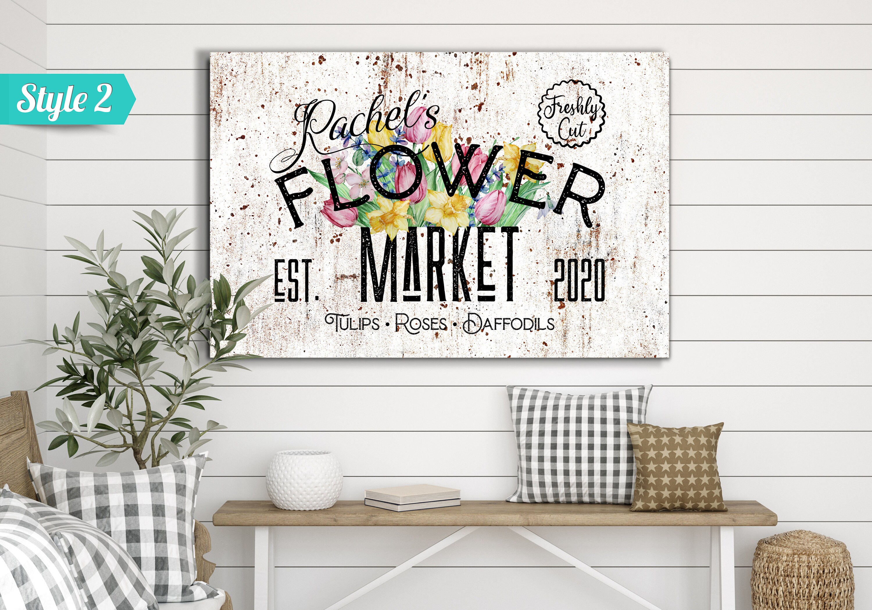 Fresh Flower Market Sign Vintage Farmhouse Wall Decor Etsy