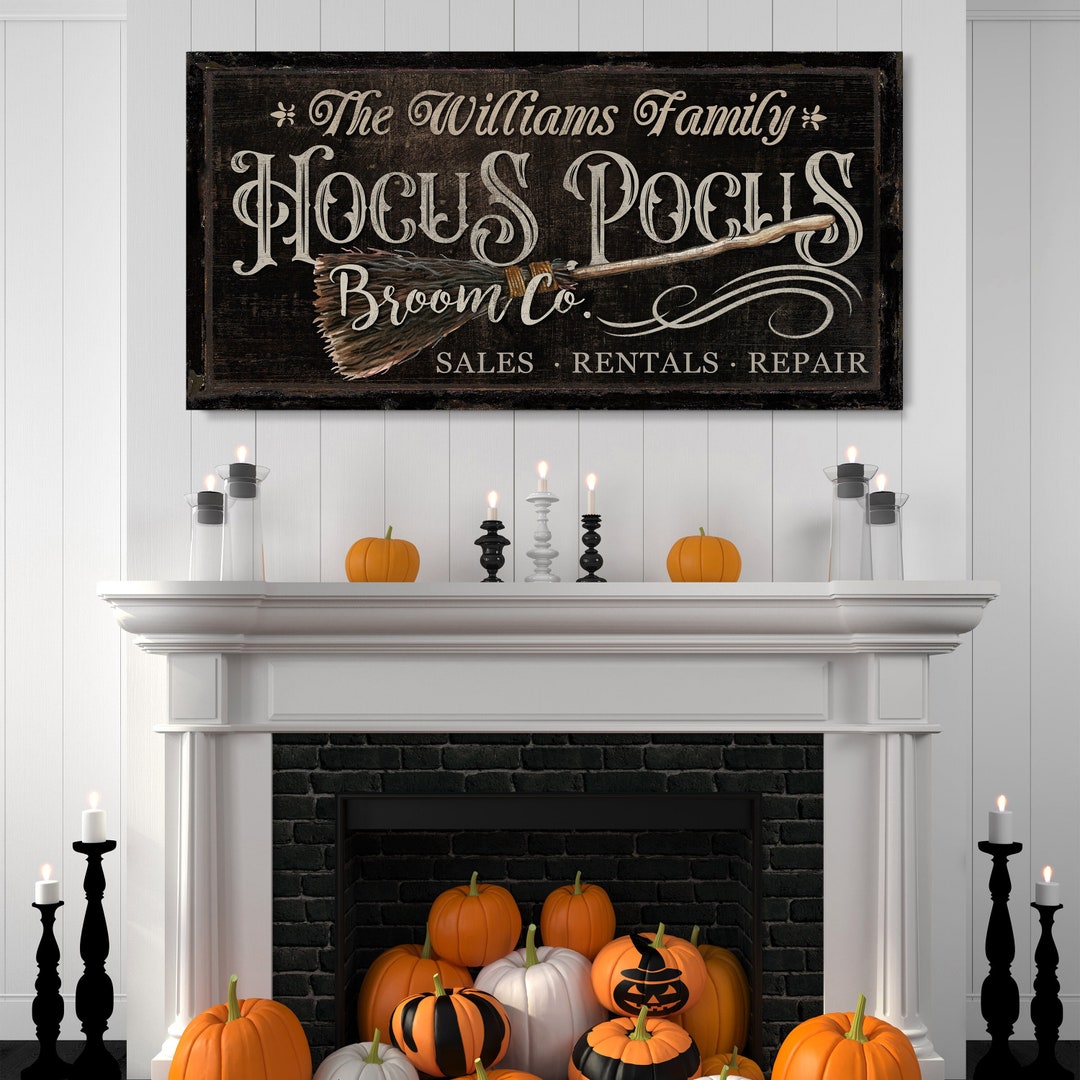 Personalized Hocus Pocus Broom Co. Sign, Broom Witch Wall Art, Spooky