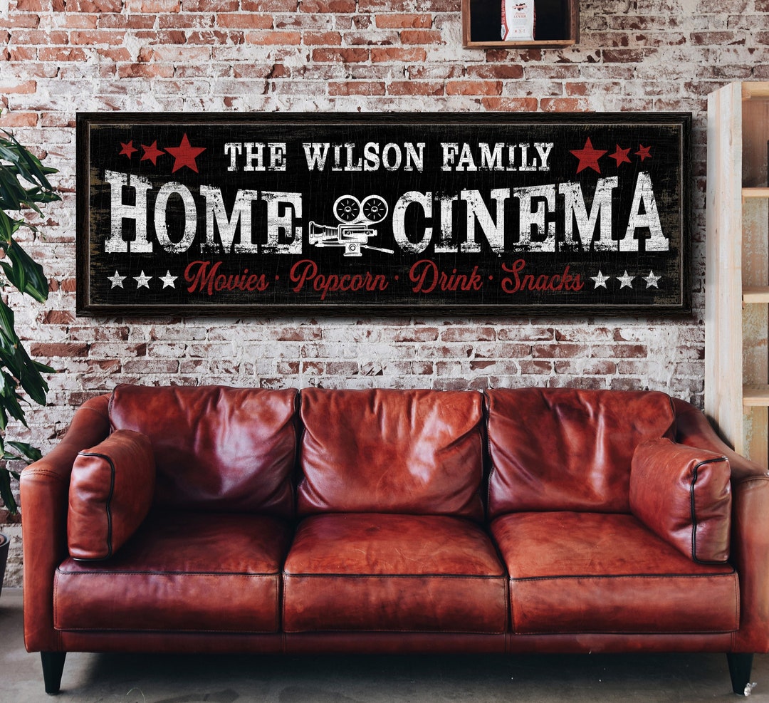Personalized Home Theatre Sign, Rustic Family Cinema Sign, Vintage