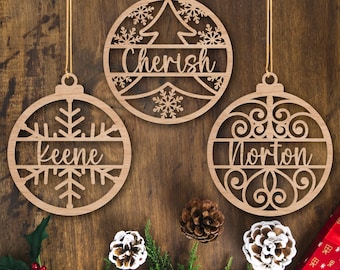 Custom Name Christmas Wood Ornament, Personalized Christmas Snowflake Wood Ornaments, Family Christmas Tree Decor, Christmas Gifts