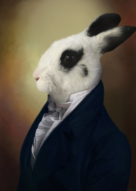 Pet Portrait,Custom Pet Portrait,Custom Bunny Art From Photo,Bunny Suit Custom Portrait,Wallart Portrait,Gift for Valentine's day
