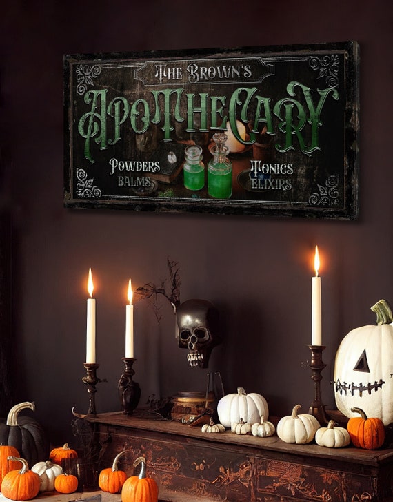 Personalized Apothecary Halloween Sign, Scary Gothic Medieval Decor, Spooky Vintage Halloween Wall Art, Creepy Rustic Fall Canvas Wall Art
