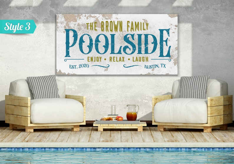 Custom Family Name Sign Personalized Huge Canvas Poolside Sign Pool And Bar Sign Enjoy, Relax, Laugh Sign Last Name SignBar Decor image 8
