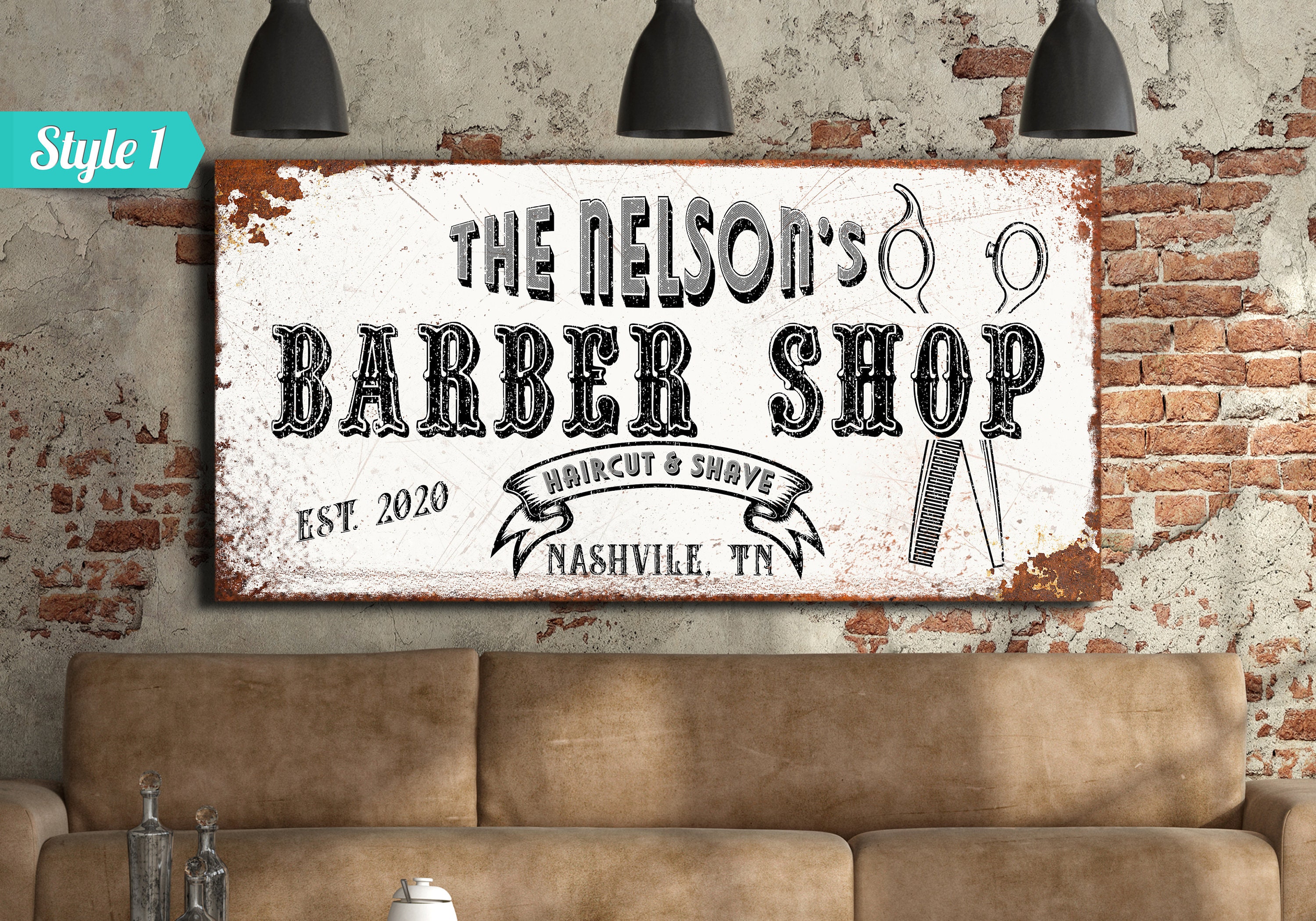Custom Barber Shop Sign | Personalized Huge Canvas | Hair Salon Sign ...