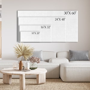 K&ouml;nnte beinhalten: Eine wei&szlig;e Leinwand mit verschiedenen Gr&ouml;&szlig;en, die die verschiedenen verf&uuml;gbaren Gr&ouml;&szlig;en zum Kauf zeigen. Die Gr&ouml;&szlig;en sind 10" x 20", 16" x 32", 24" x 48" und 30" x 60".