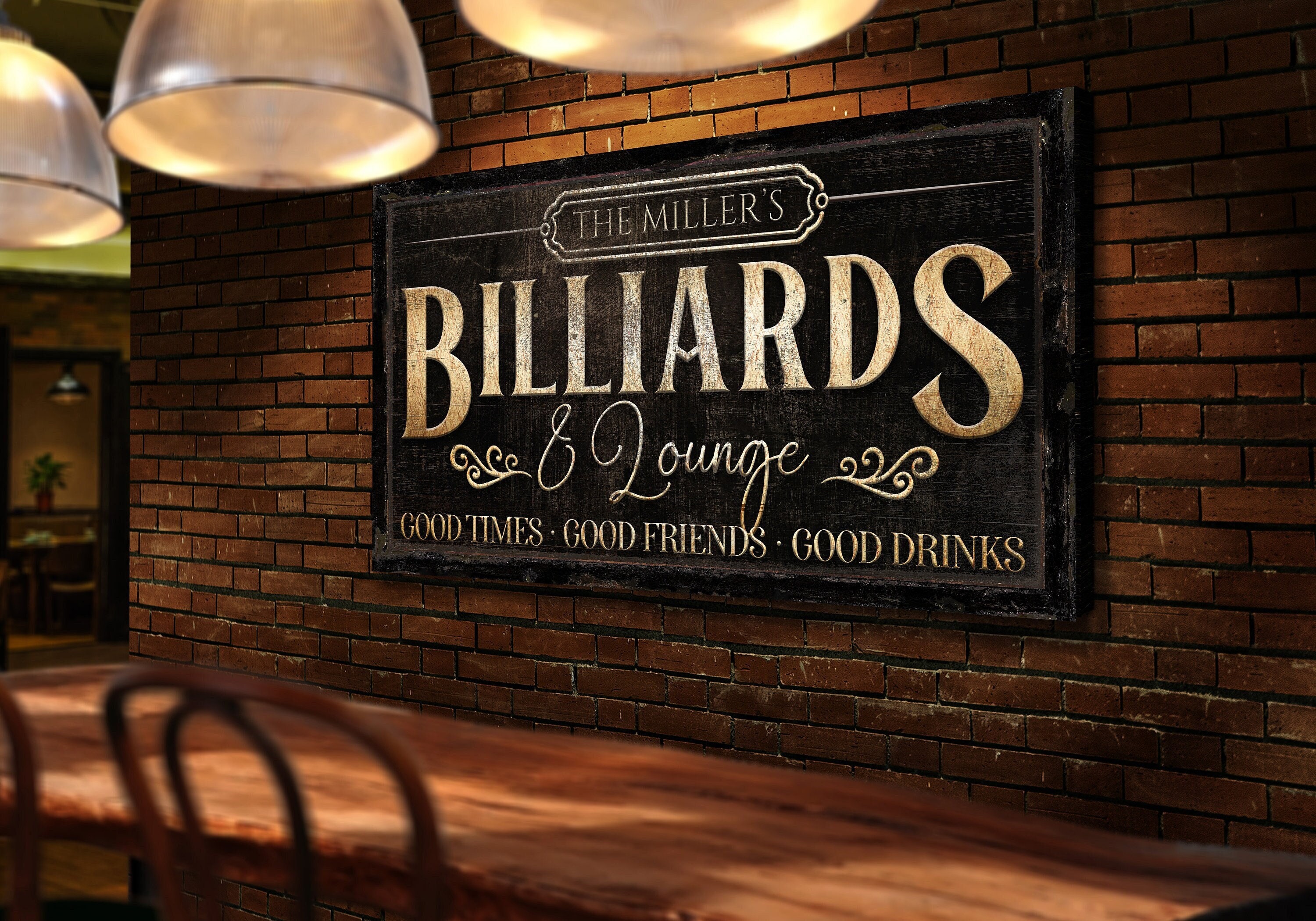 Personalized Billiards & Lounge Sign, Pool Hall Decor, Basement Man Cave Decor, Farmhouse Decor, Family Name Sign, Garage Game Room Decor