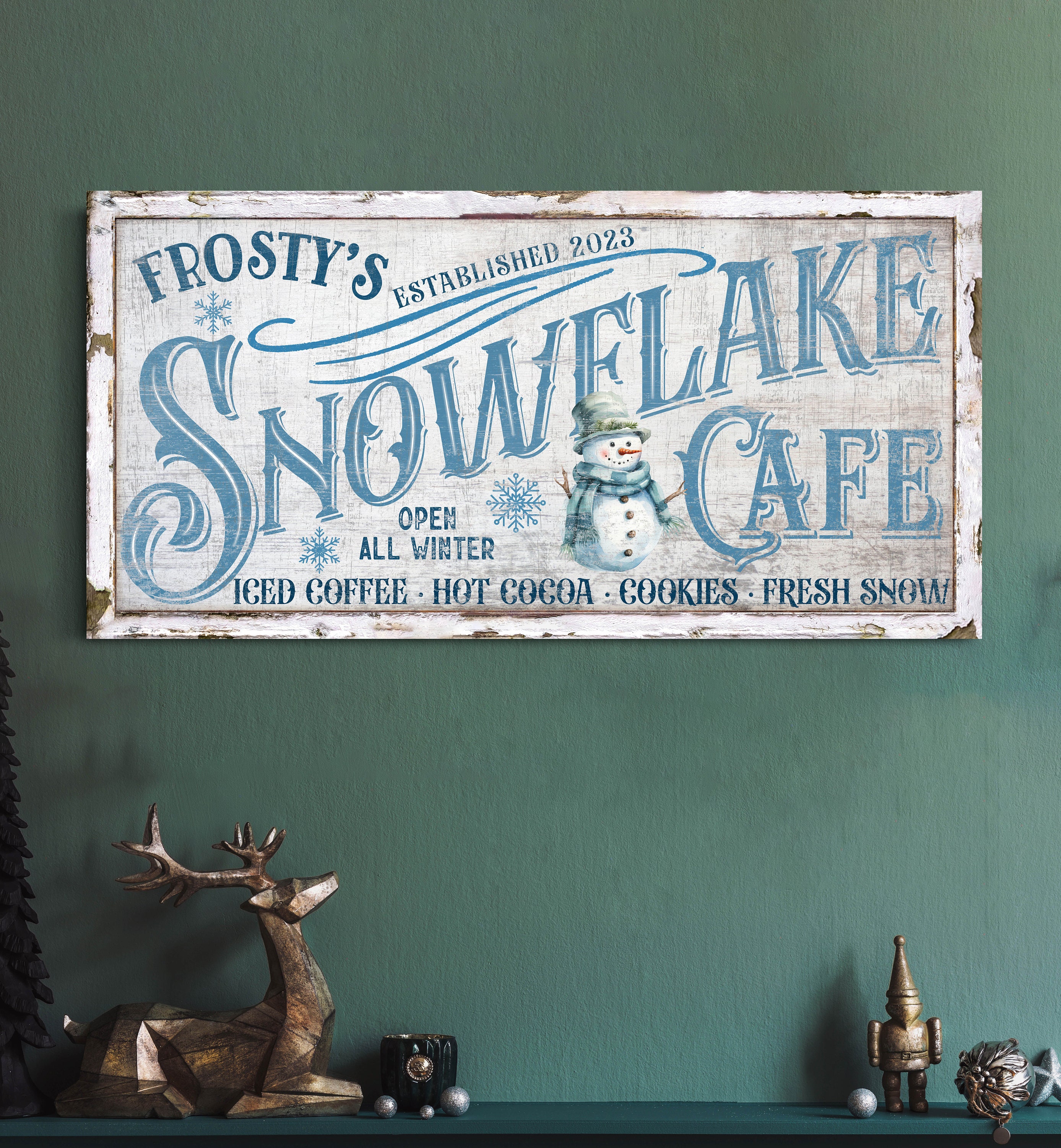 Personalized Frosty's Snowflake Cafe Sign, Winter Holiday Kitchen ...