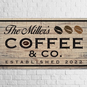 May include: A rustic wooden sign with the text "The Millers' Coffee & Co. Established 2022" in black lettering. The sign features a brown woodgrain background and three coffee bean illustrations.